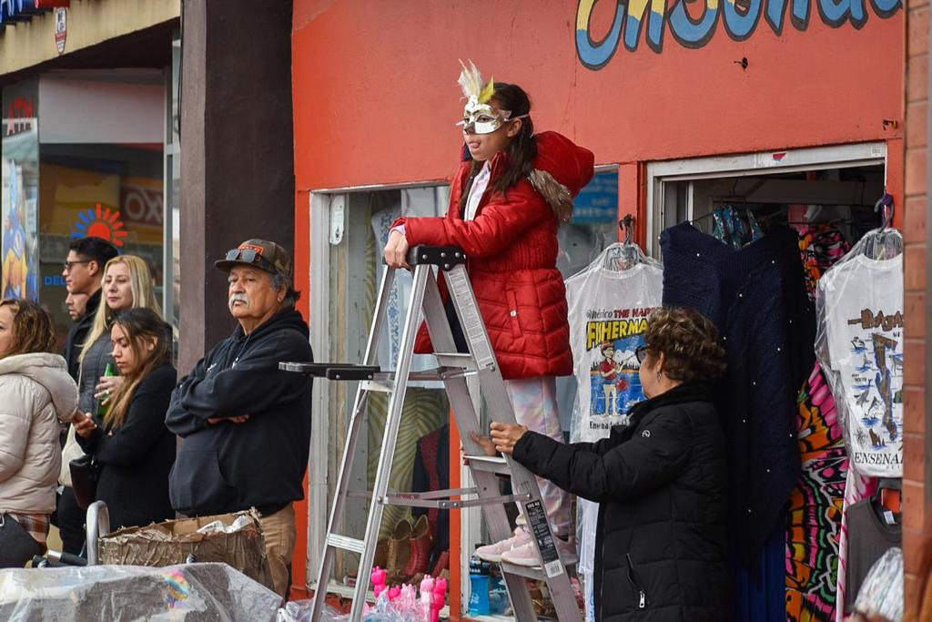 Algunos pequeños tuvieron que recurrir a utilizar escaleras para apreciar el carnaval