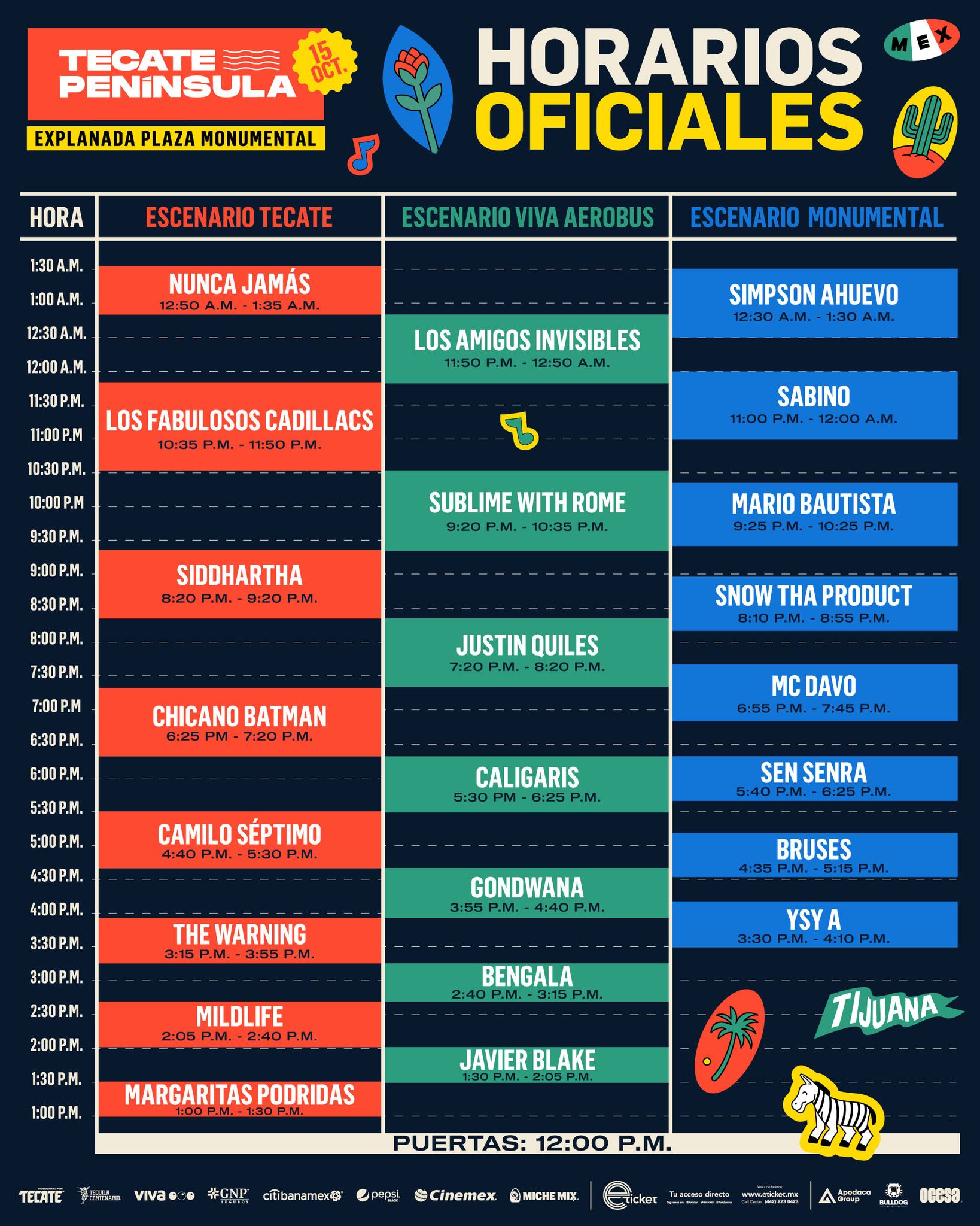 Tecate Península- Horarios LineUp