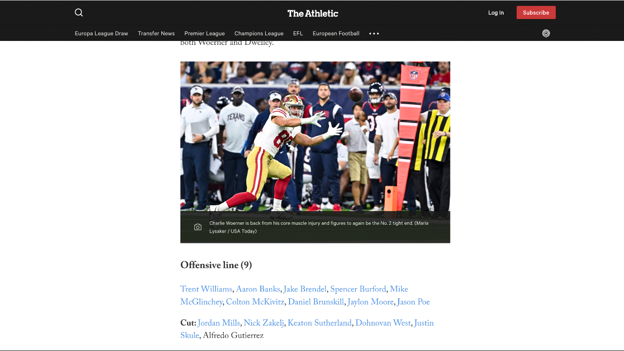 The Athletic dejó fuera de 49ers a Alfredo Gutiérrez.